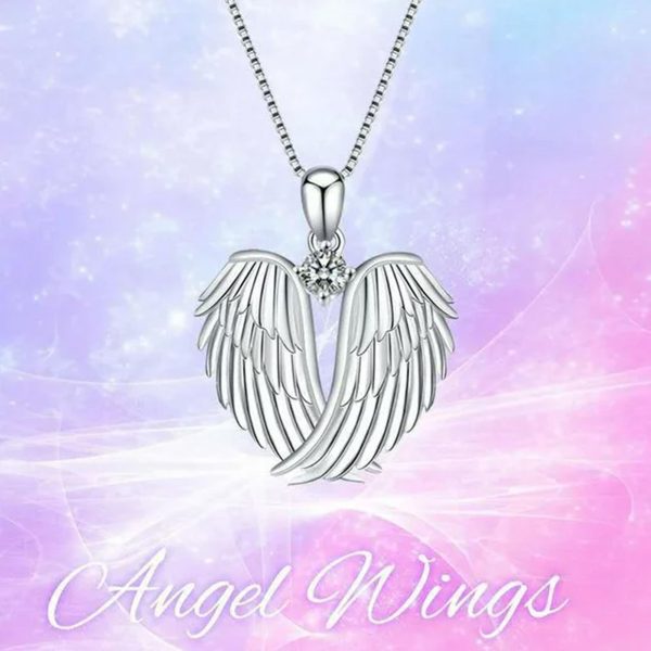 Clearance! SDJMa Angel Wings Necklace 925 Sterling Silver Guardian Angel Wings Pendant Birthstone Necklace for Women Jewelry Gifts - immagine 2