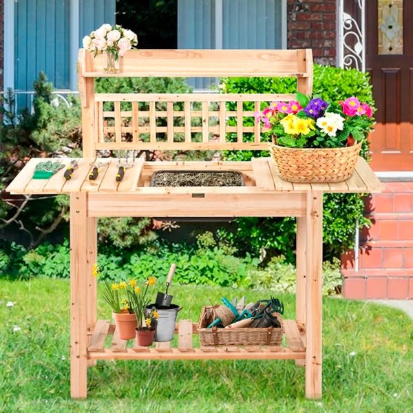 Costway Garden Potting Bench Workstation Table w_Sliding Tabletop Sink Shelves - immagine 2