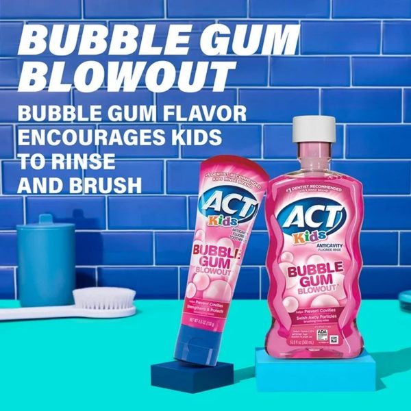 ACT Kids Anticavity Fluoride Rinse, Bubble Gum Blowout, 16.9 fl. oz - immagine 3