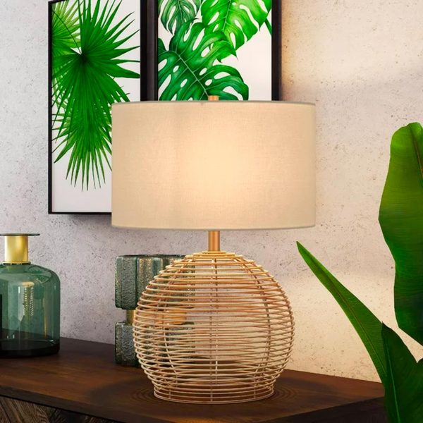 Evelyn&Zoe 21_ Coastal Rattan Table Lamp with White Drum Linen Shade - immagine 2