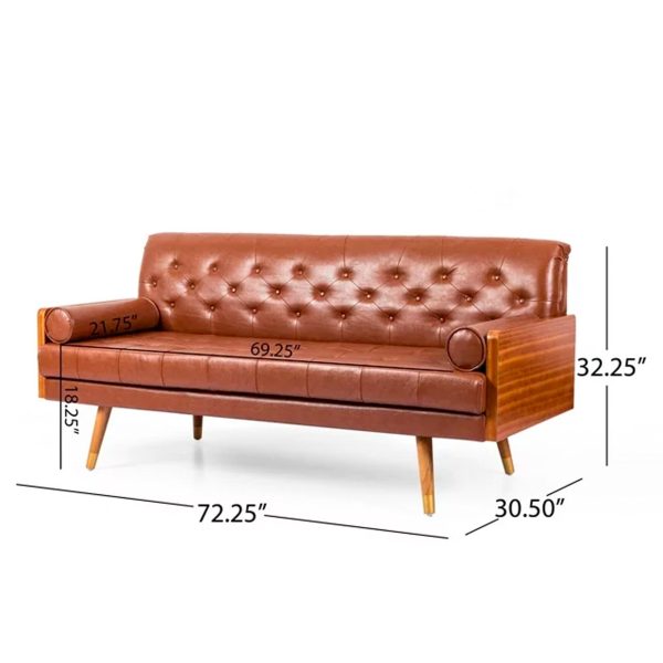 Noble House Marcel Faux Leather Tufted Sofa, Cognac Brown - immagine 3