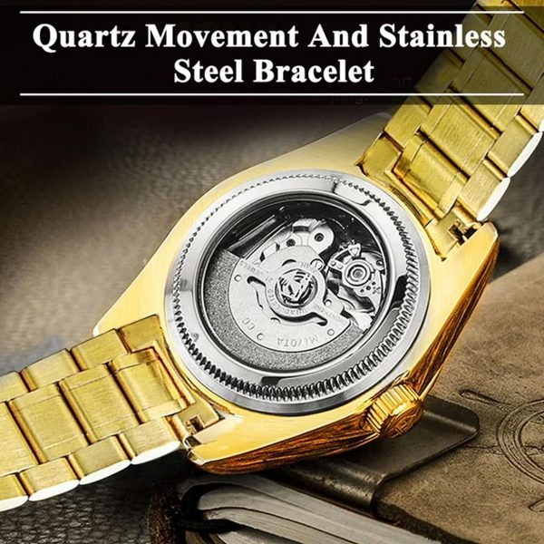 EEEkit Classic Diamond Gold Watches for Men, Stainless Steel Waterproof Dress Watch, Men's Quartz Analog Wristwatch - immagine 3