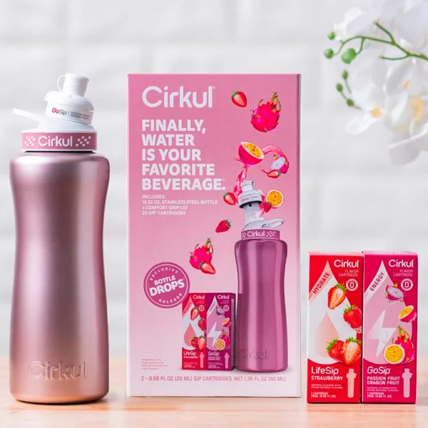 Cirkul 32oz Rose Gold Stainless Steel Water Bottle Starter Kit with Rose Gold Lid and 2 Flavor Cartridges - immagine 3