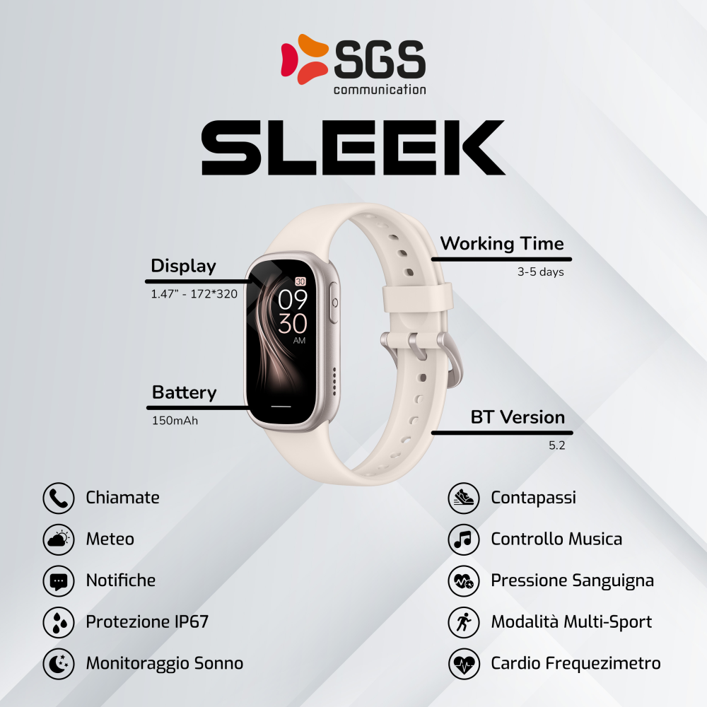 SMARTWATCH 18mm SGS SLEEK CON FUNZIONE TELEFONO BEIGE - immagine 2